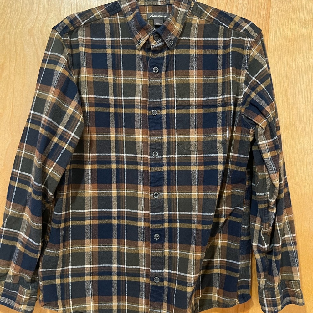 Eddie Bauer Men's Casual Plaid Shirt - Navy and Tan
